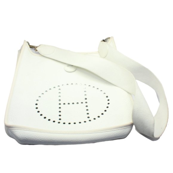 Authentic! Hermes Evelyne Parchment White Clemence Leather PM Handbag Purse - Picture 1 of 10